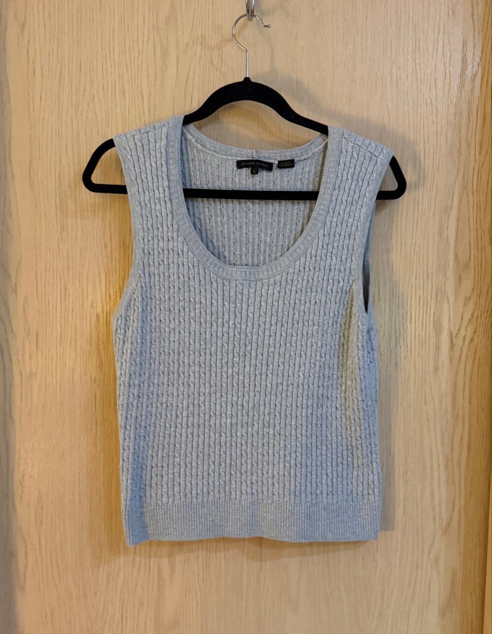 Jeanne Pierre Cable Knit Sweater Vest Tank Gray Large Cotton Blend